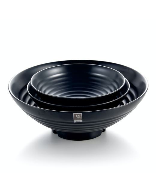 Melamine Open Flared Bowl Ribbed (Black)