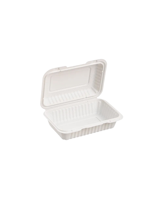 Biodegradable Plastic Container with Hinged Lid 9x9x2.8in