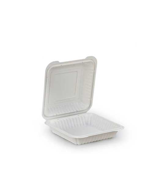 Biodegradable Plastic Container with Hinged Lid 8x8x2.7in