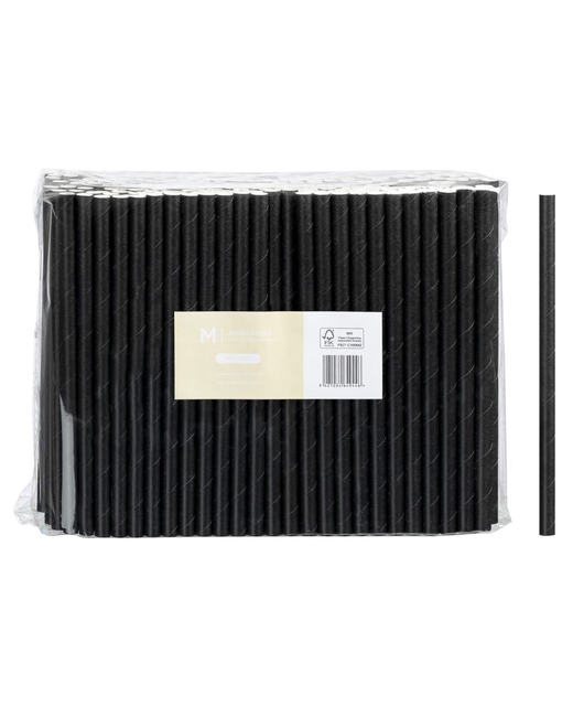 Paper Jumbo Straight Straws - Black 10mm x 200mm