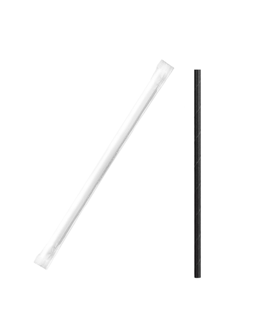 Paper Regular Straight Straws Wrapped - Black 6mm x 200mm