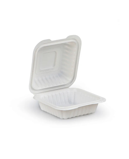 Biodegradable Plastic Container with Hinged Lid 6x6x2.8in