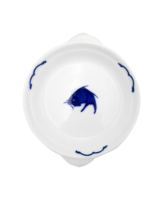 Crockery Dish With Handle (Blue Carp)