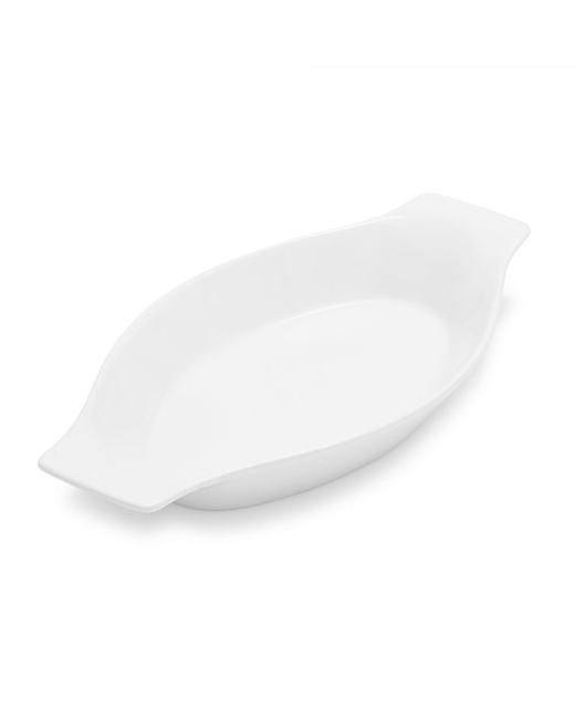 Crockery Oval Dish With Handle (White)