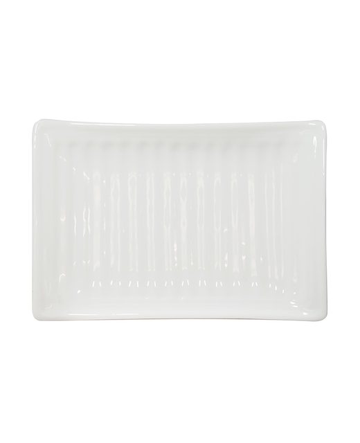 Crockery Ribbed Rectangular Angle Plate (White)