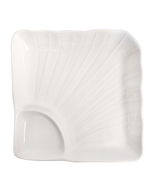 Crockery Square Platter With Sauce Compartment (White)