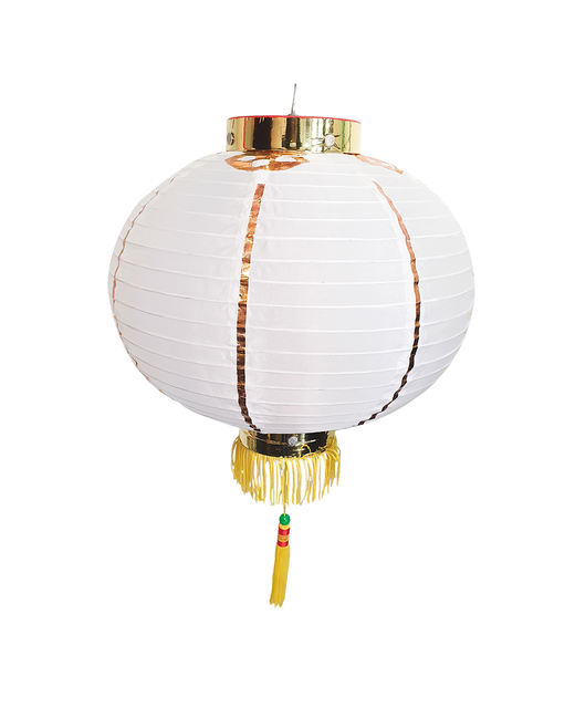 Silk Round Lantern (White & Gold)