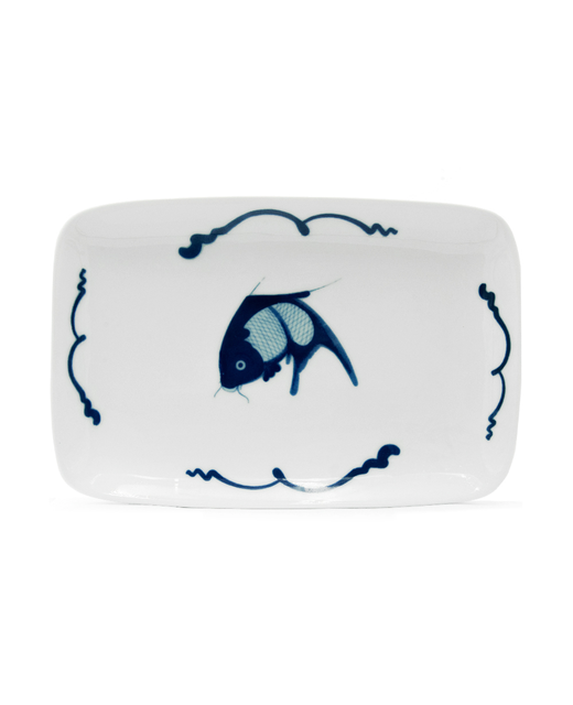 Crockery Rectangle Plate (Blue Carp)